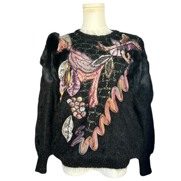 Vintage Mohair Blend Artwear Fuzzy Holiday Sweater Size *Large - Picture 3 of 11